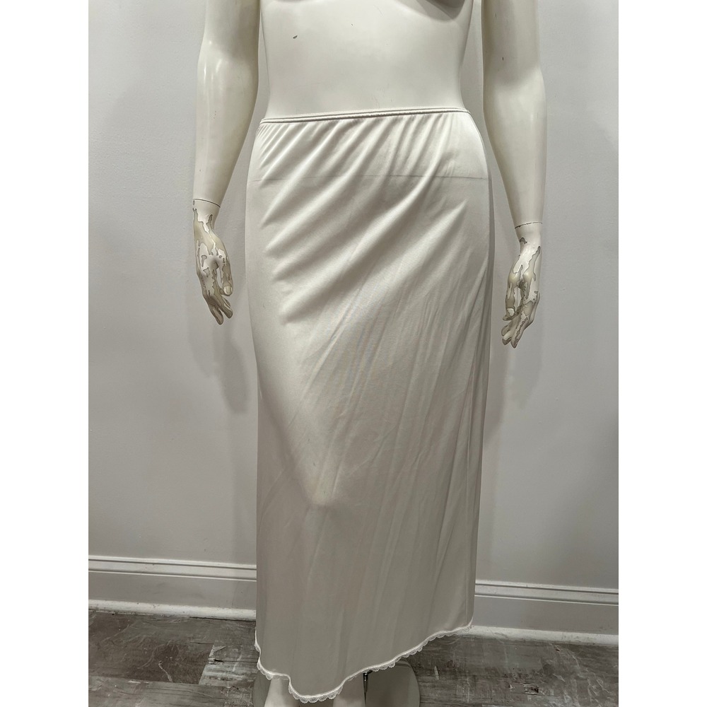 Vintage Slip Womens Half Slip White Antron Nylon Elastic Waist Lace Trim Large